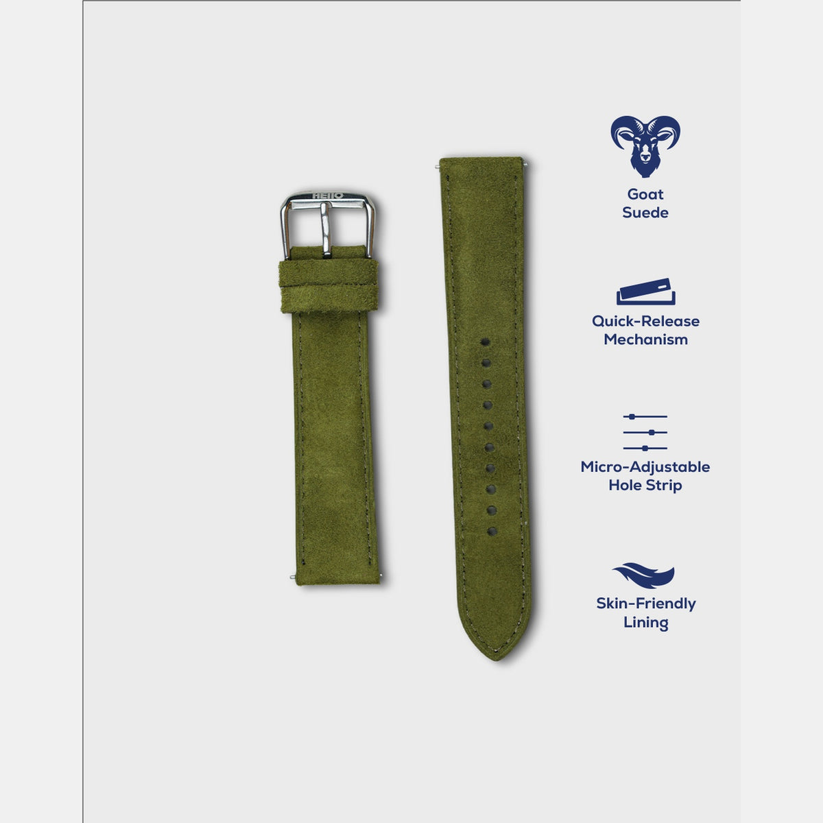 Men Suede Leather Strap GRACE IN SUEDE- OLIVE MOSS 22 MM
