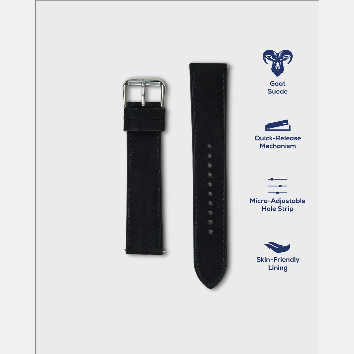 Men Suede Leather Strap GRACE IN SUEDE- WINTER NIGHT 18 MM