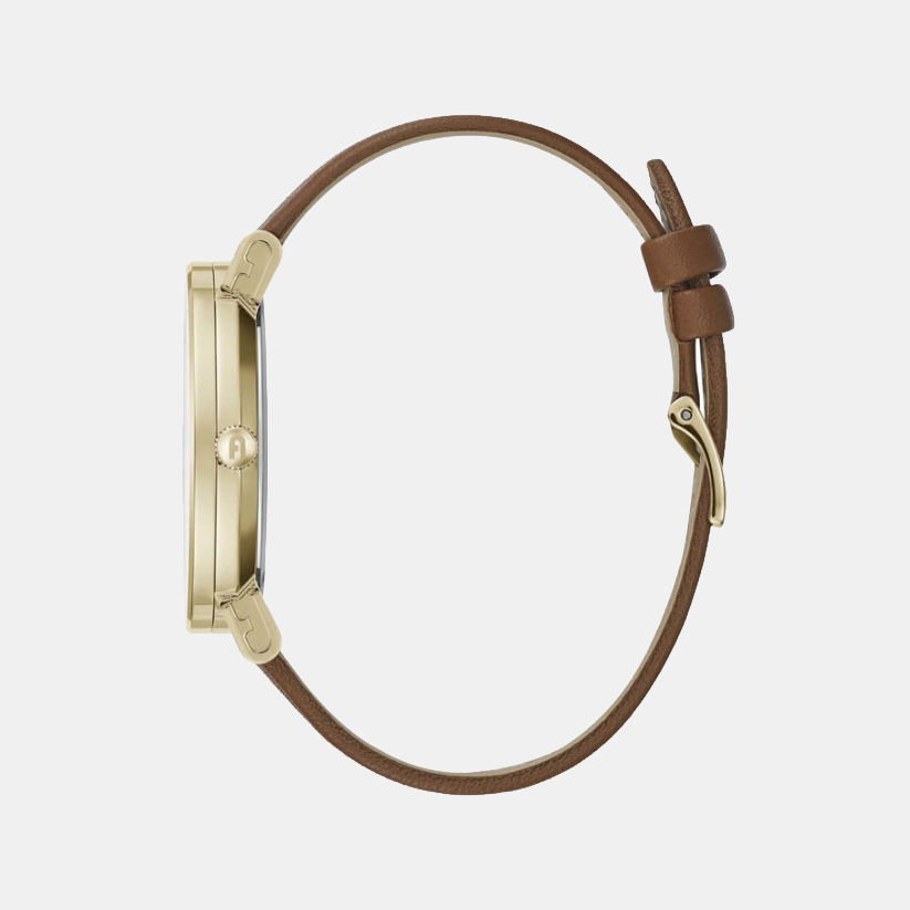 Minimal Women Quartz Gold Dial Analog Leather Watch WW00003002L2