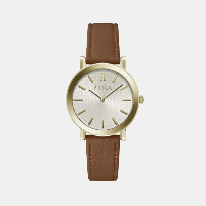 Minimal Women Quartz Gold Dial Analog Leather Watch WW00003002L2