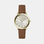 Minimal Women Quartz Gold Dial Analog Leather Watch WW00003002L2