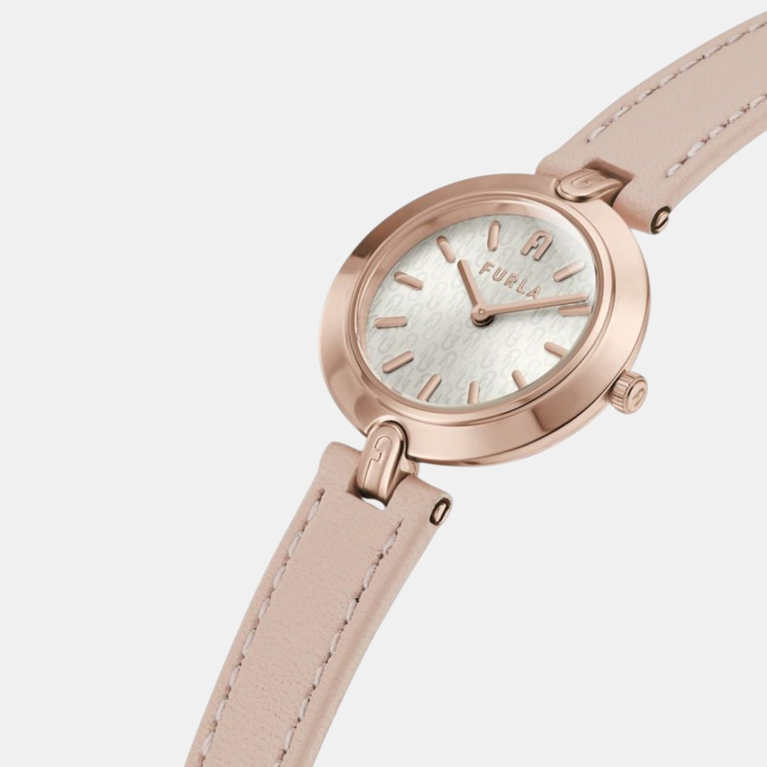 Furla Logo Links Women Quartz Silver Dial Analog Leather Watch WW00006003L3
