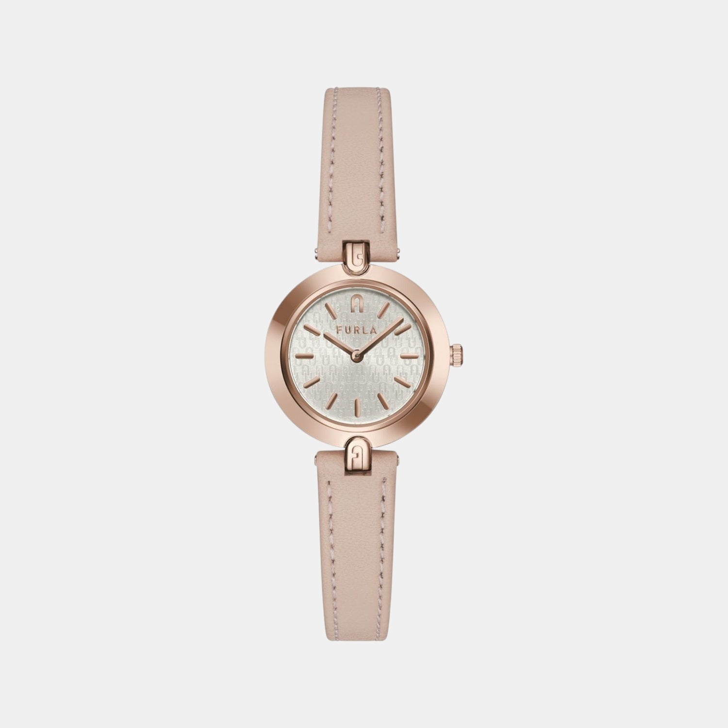 Furla Logo Links Women Quartz Silver Dial Analog Leather Watch WW00006003L3