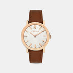 Women Quartz Silver Dial Analog Leather Watch WW00007007L3