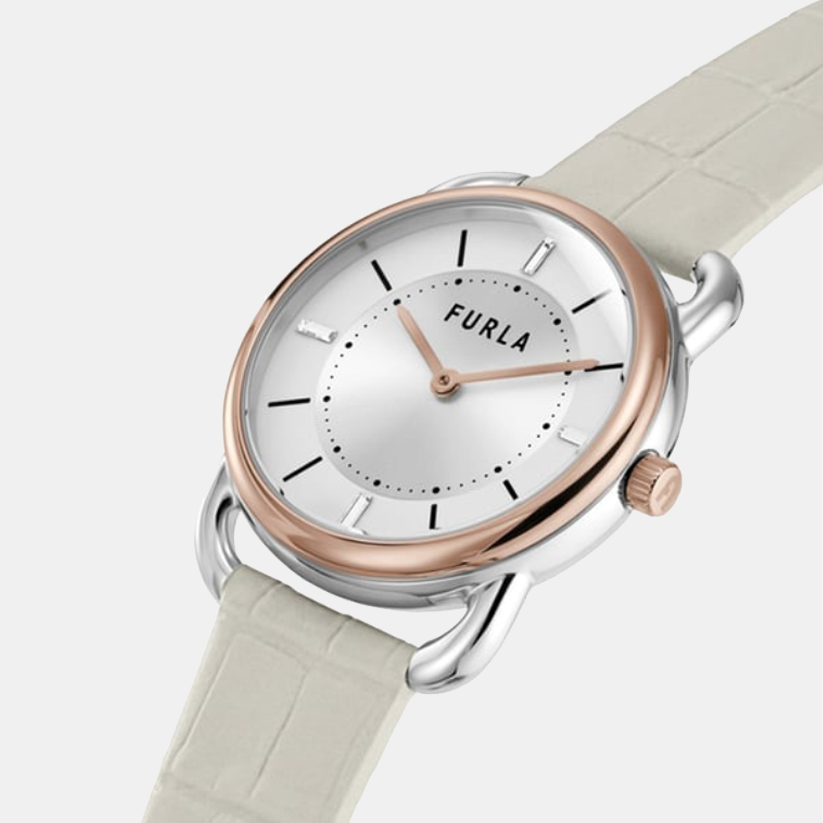 Sleek Women Quartz Silver Dial Analog Leather Watch WW00021005L5