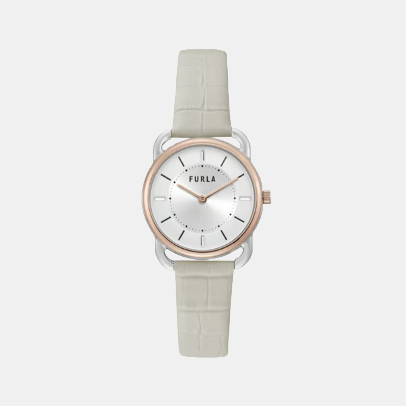 Sleek Women Quartz Silver Dial Analog Leather Watch WW00021005L5