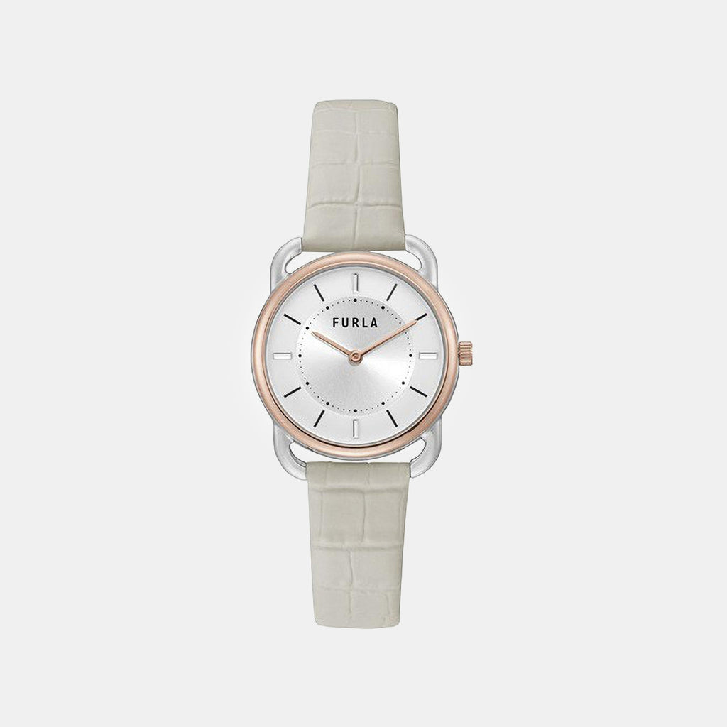 Sleek Women Silver Dial Analog Leather Watch WW00021005L5