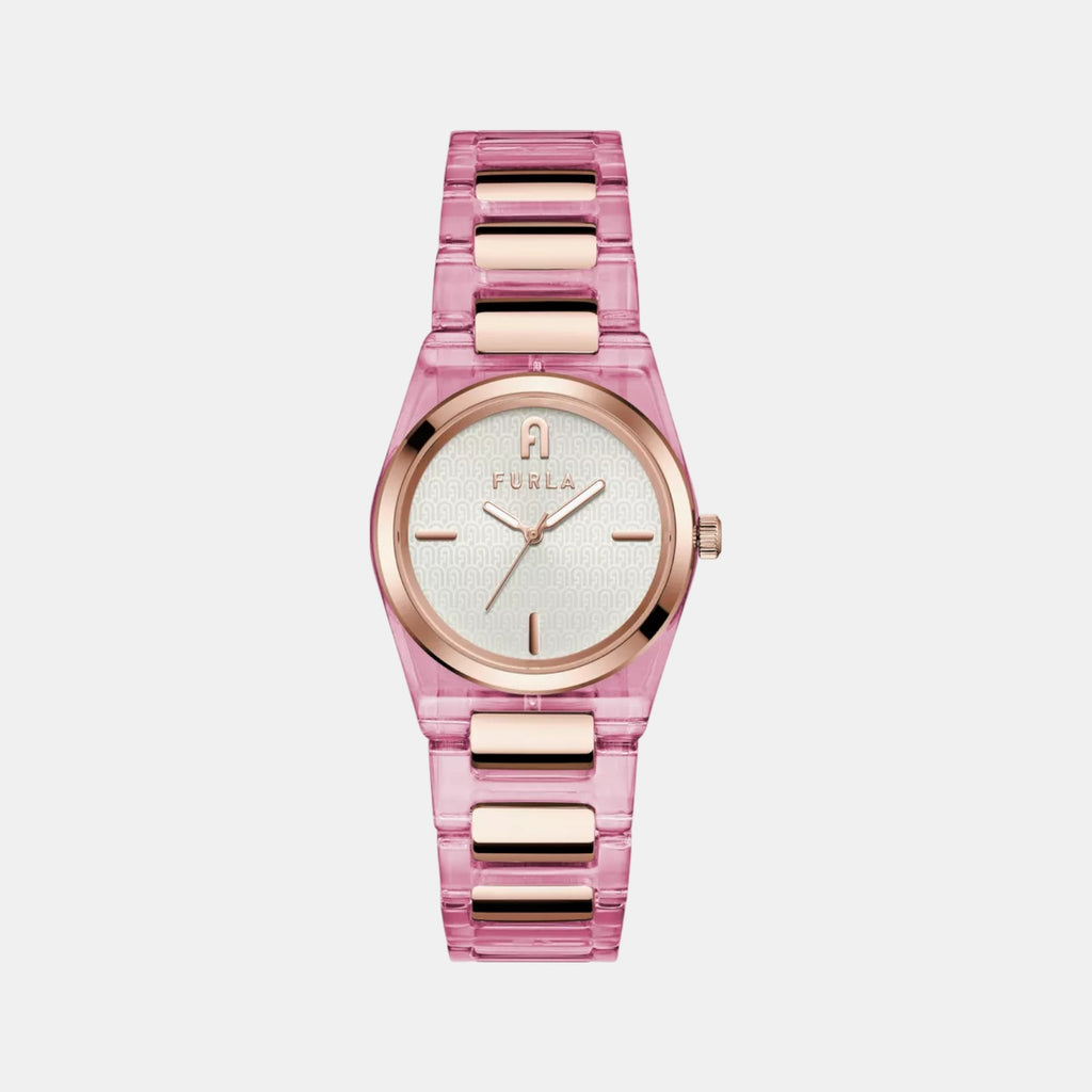 Women Quartz White Dial Analog Acetate Watch WW00028006L3