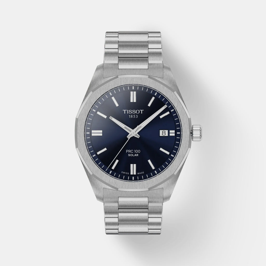 PRC 100 Quartz Solar Unisex Blue Dial Analog Stainless Steel Watch T1514221104100