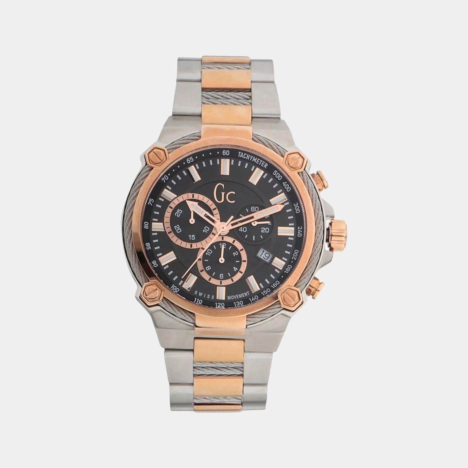 GC Round Black Chronograph watch