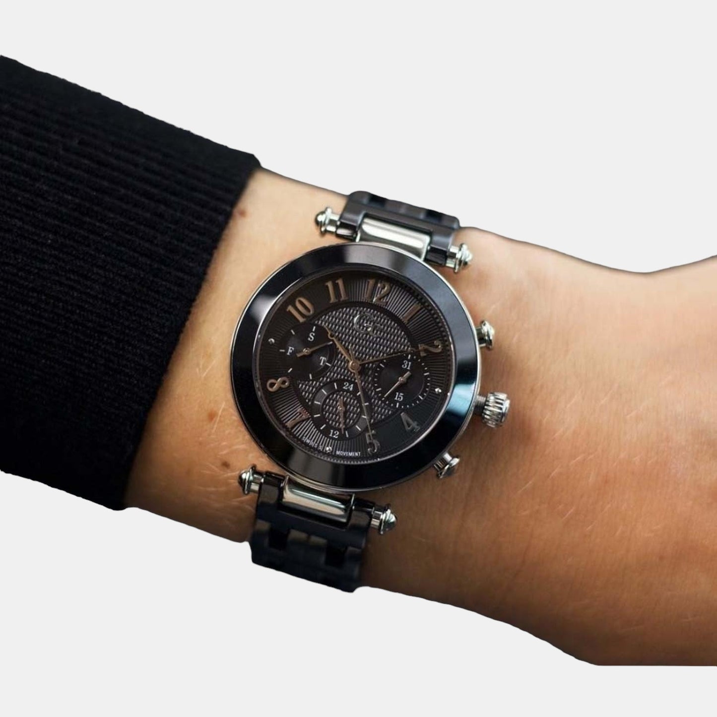 Female Black Stainless Steel Chronograph Watch Y65003L2MF
