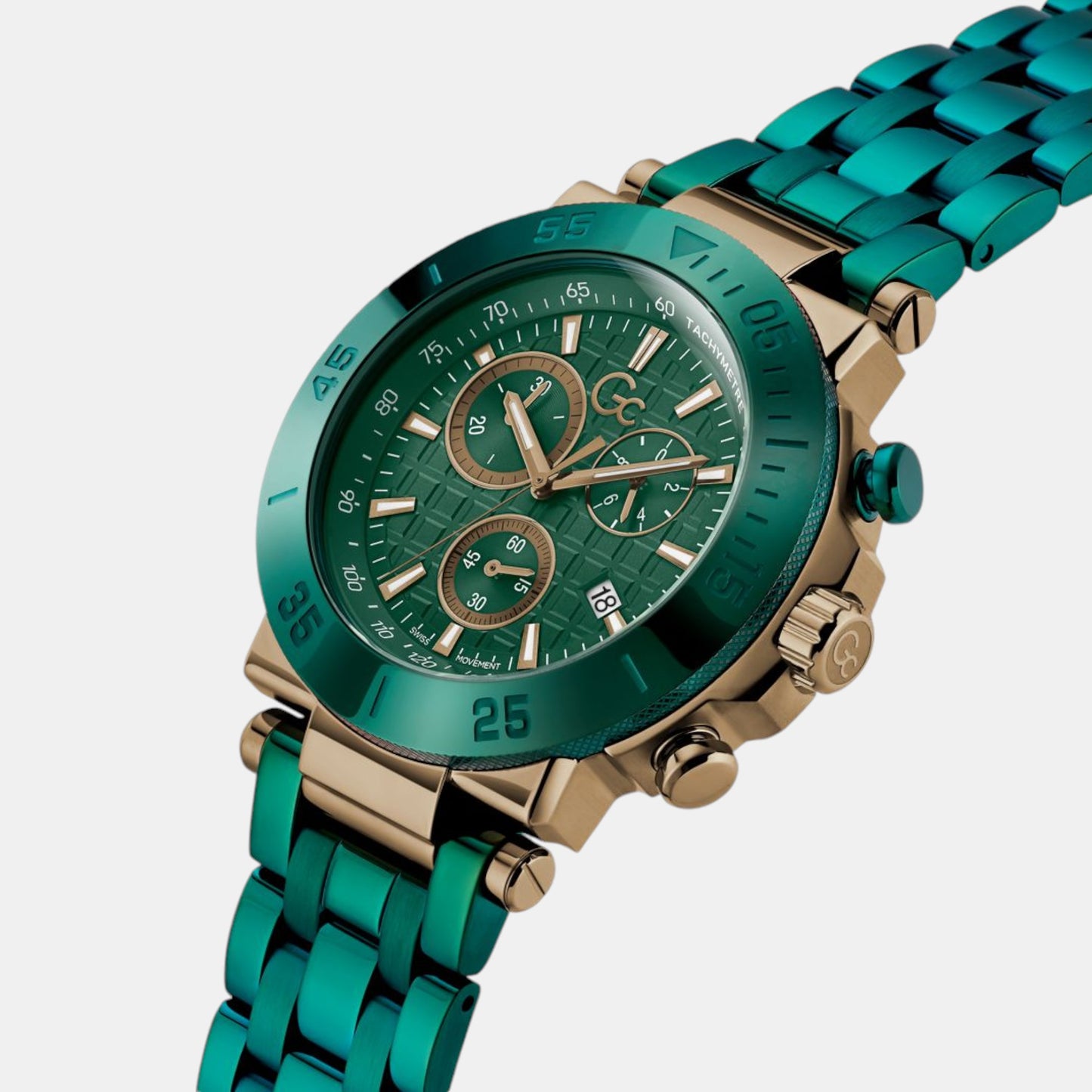 One Chrono Metal Men Quartz Green Dial Chronograph Stainless Steel Watch Y70009G5MF