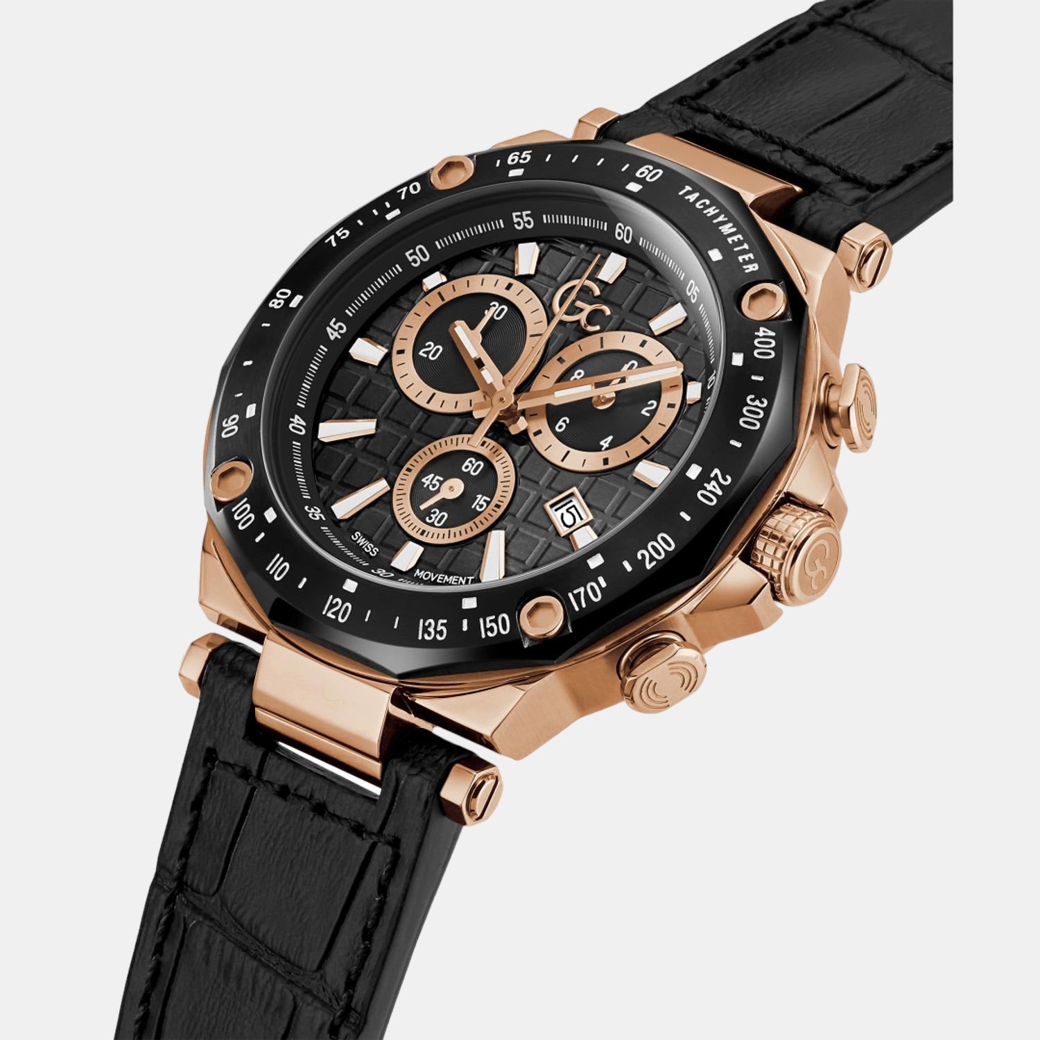 GC SPIRIT SPORT Men Quartz Black Dial Chronograph Leather Watch