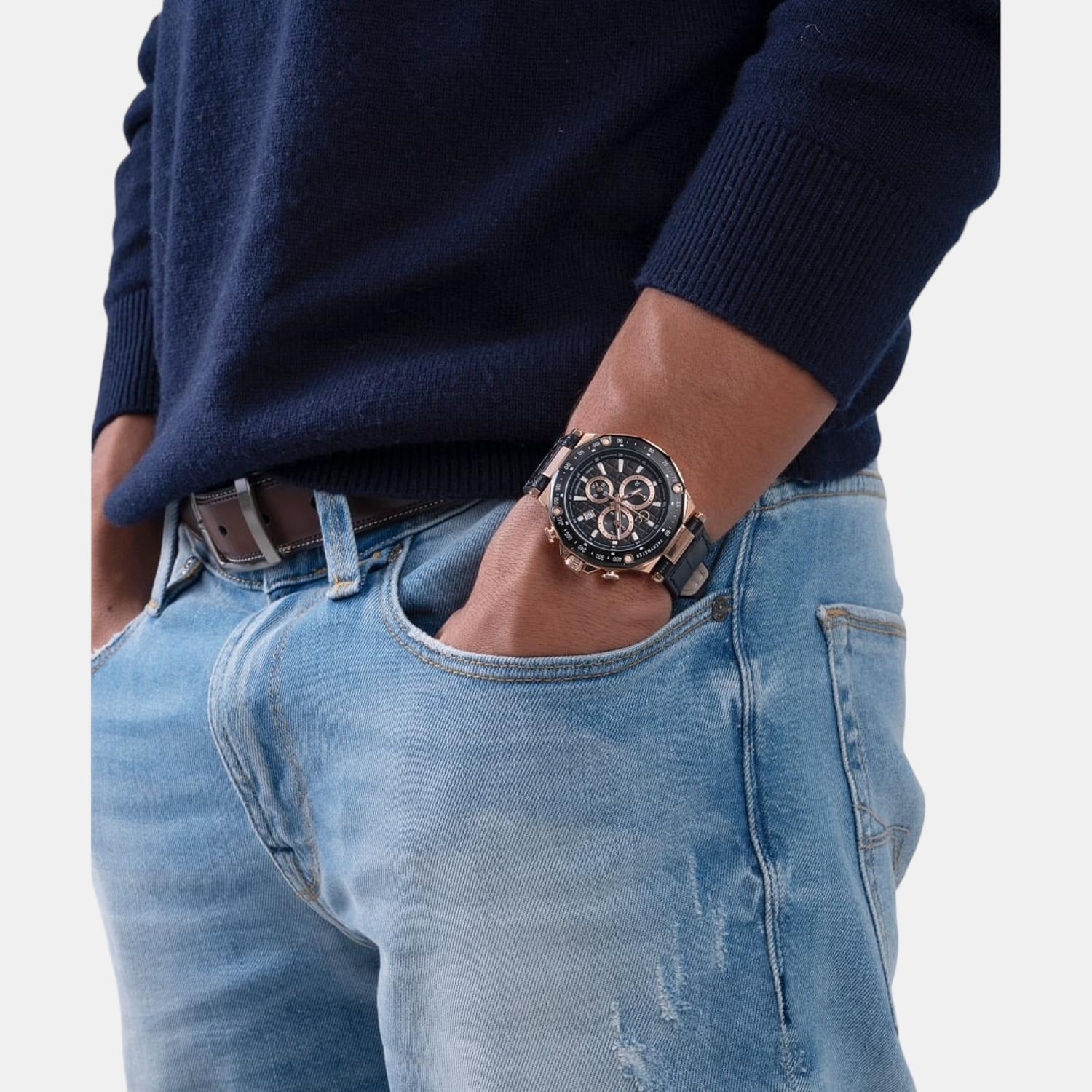 SPIRIT SPORT Men Quartz Black Dial Chronograph Leather Watch Y81004G2MF