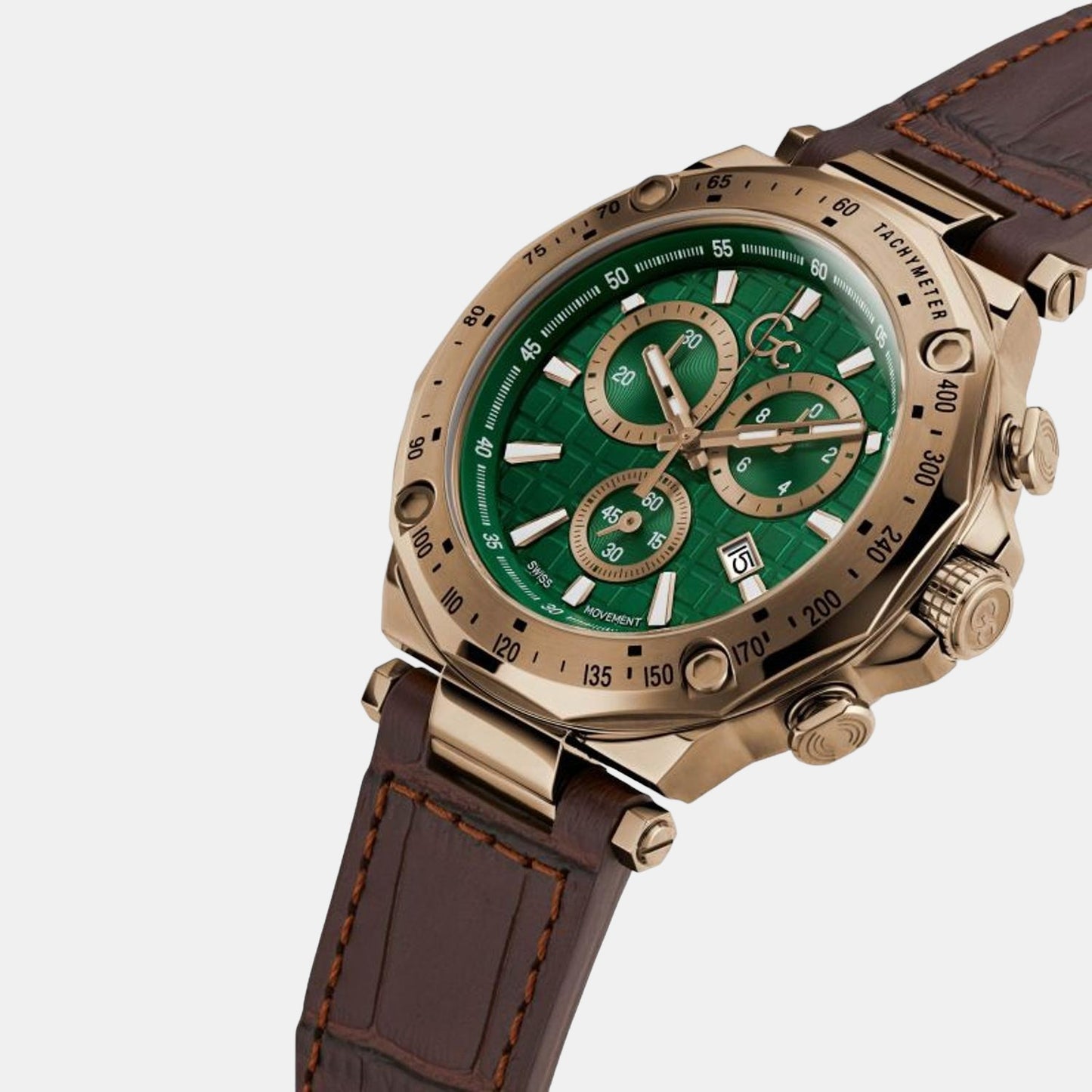 Male Green Leather Chronograph Watch Y81009G9MF
