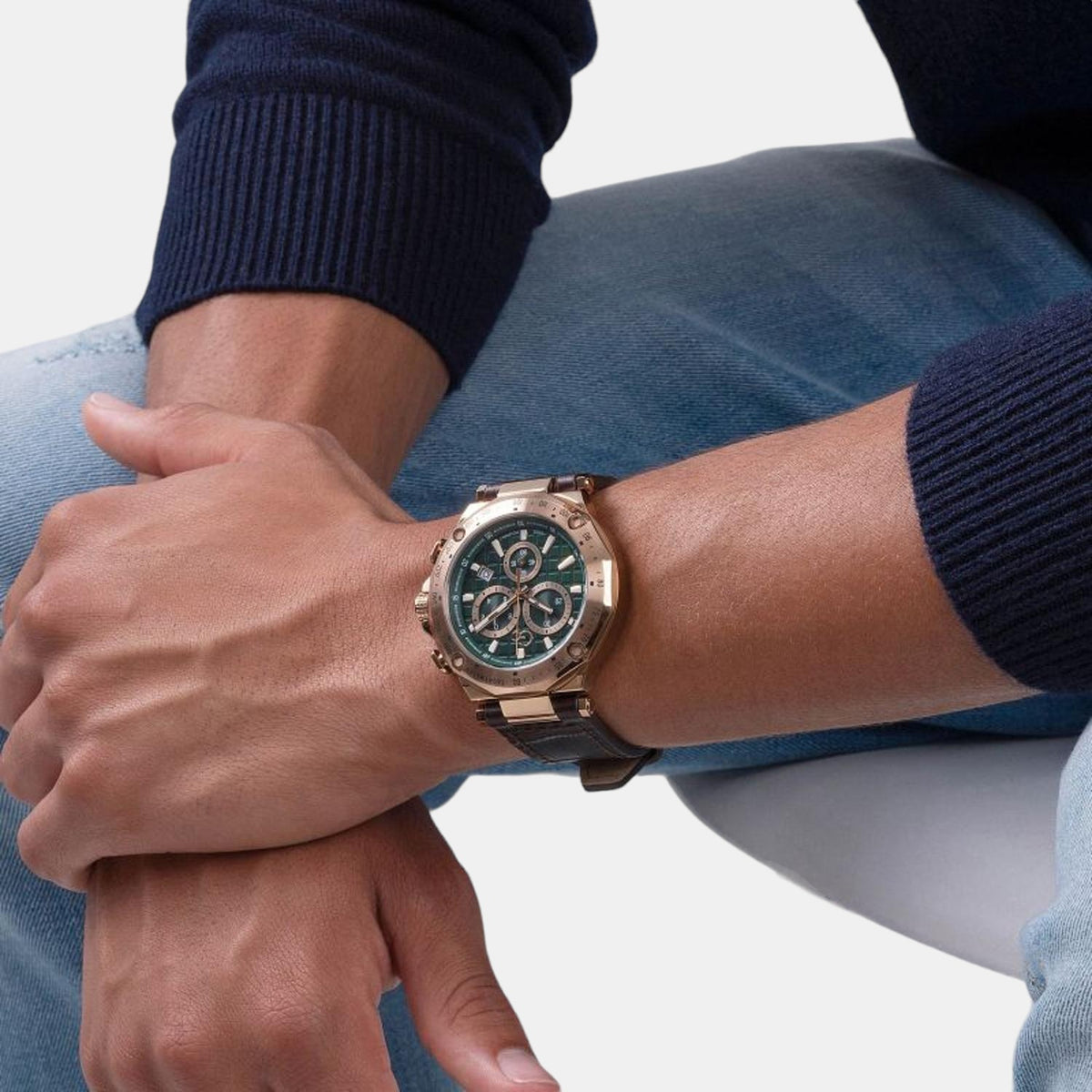 Spirit Men Quartz Green Dial Chronograph Leather Watch Y81009G9MF