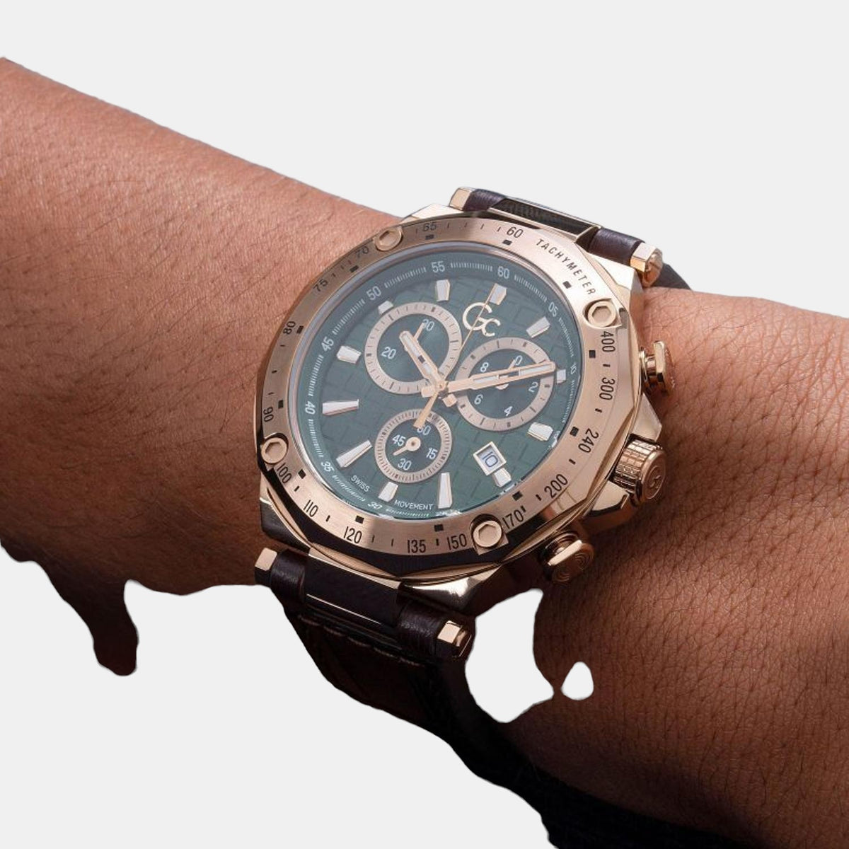 Spirit Men Quartz Green Dial Chronograph Leather Watch Y81009G9MF