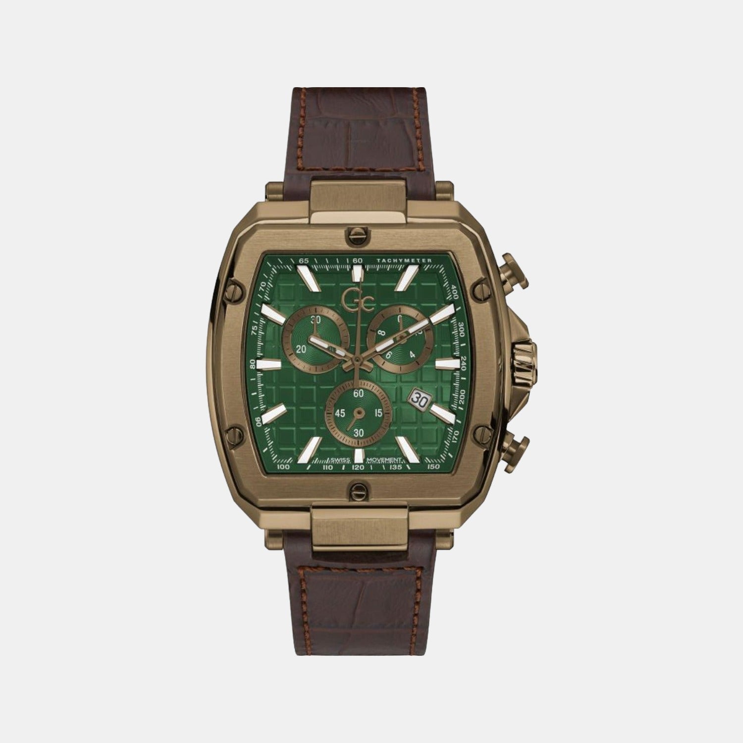 Male Green Leather Chronograph Watch Y83002G5MF