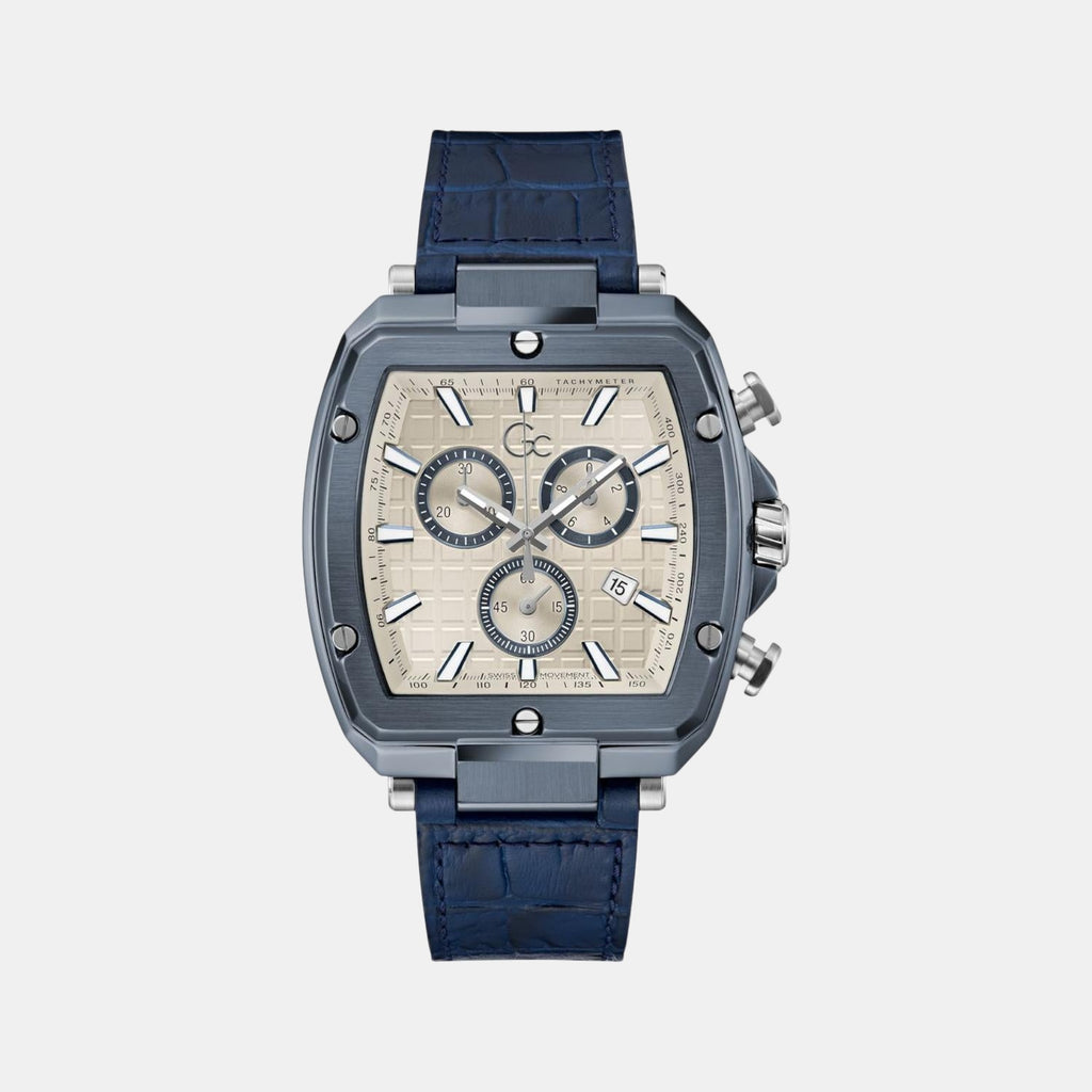 Spirit Tonneau Men Quartz Beige Dial Chronograph Flexstrap Leather Watch Y83013G1