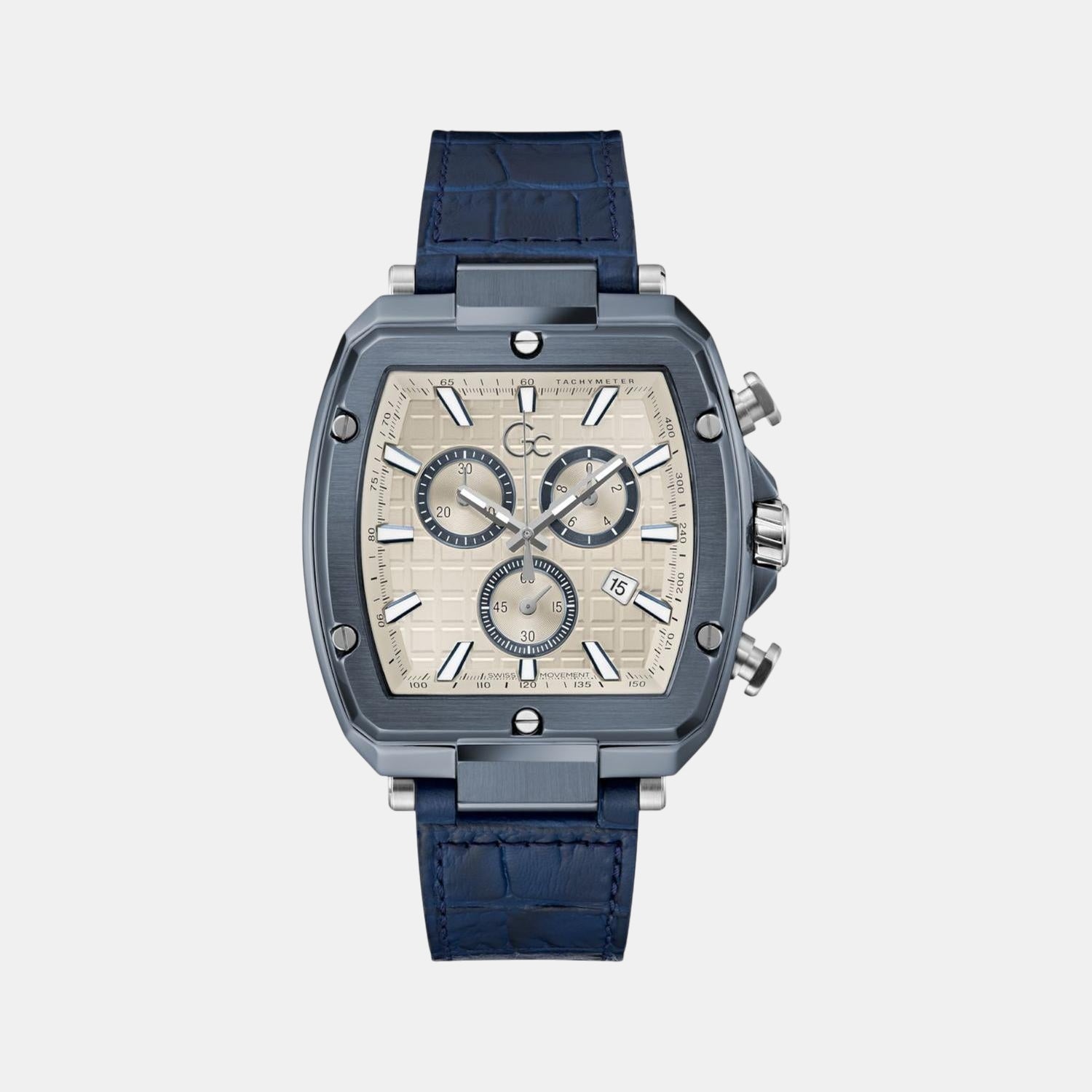 Spirit Tonneau Men Quartz Beige Dial Chronograph Flexstrap Leather Watch Y83013G1