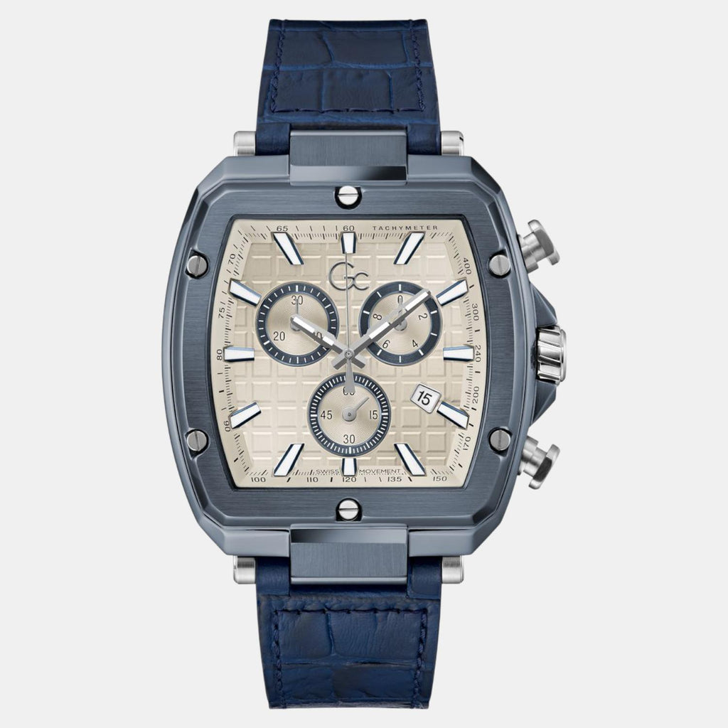 Spirit Tonneau Men Quartz Beige Dial Chronograph Flexstrap Leather Watch Y83013G1