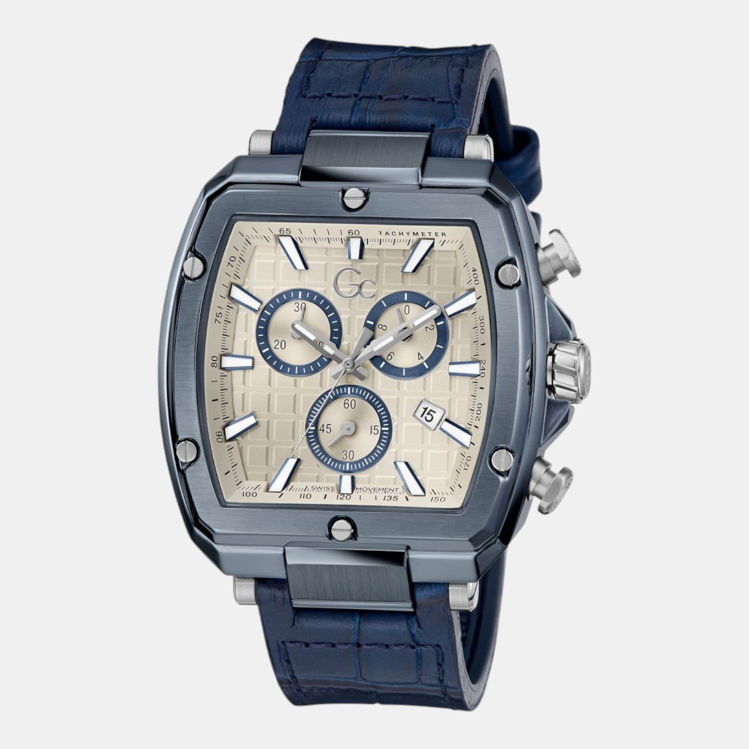 Spirit Tonneau Men Quartz Beige Dial Chronograph Flexstrap Leather Watch Y83013G1