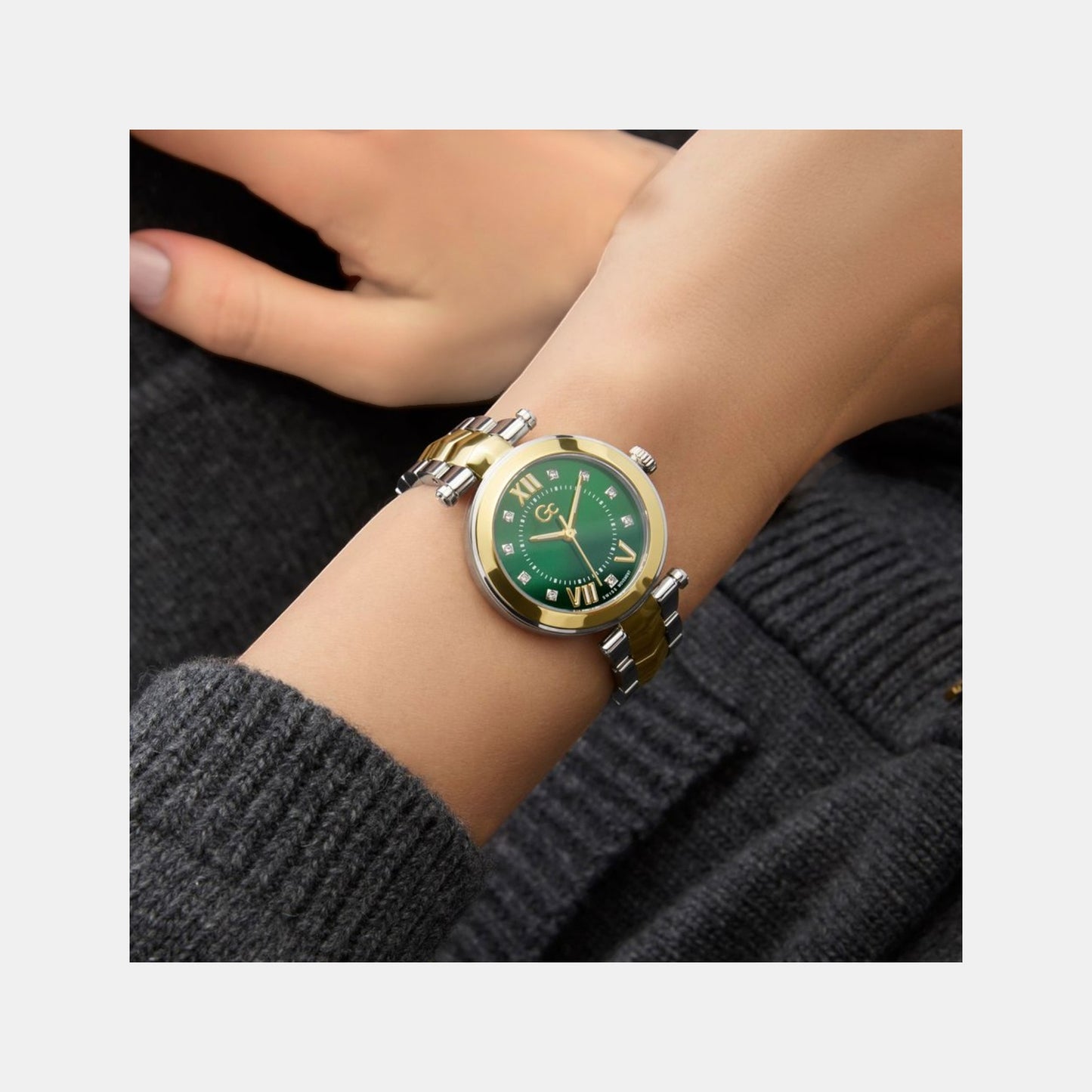 Gc Illusion Women Quartz Green Dial Analog Stainless Steel Watch Y93007L9