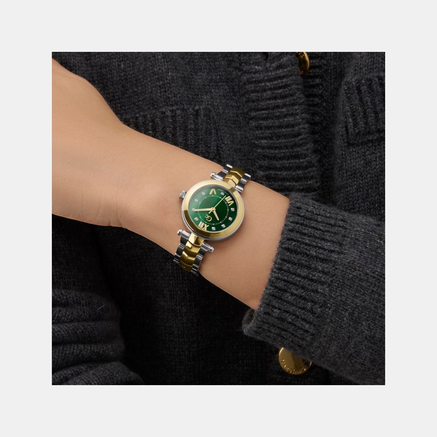 Gc Illusion Women Quartz Green Dial Analog Stainless Steel Watch Y93007L9