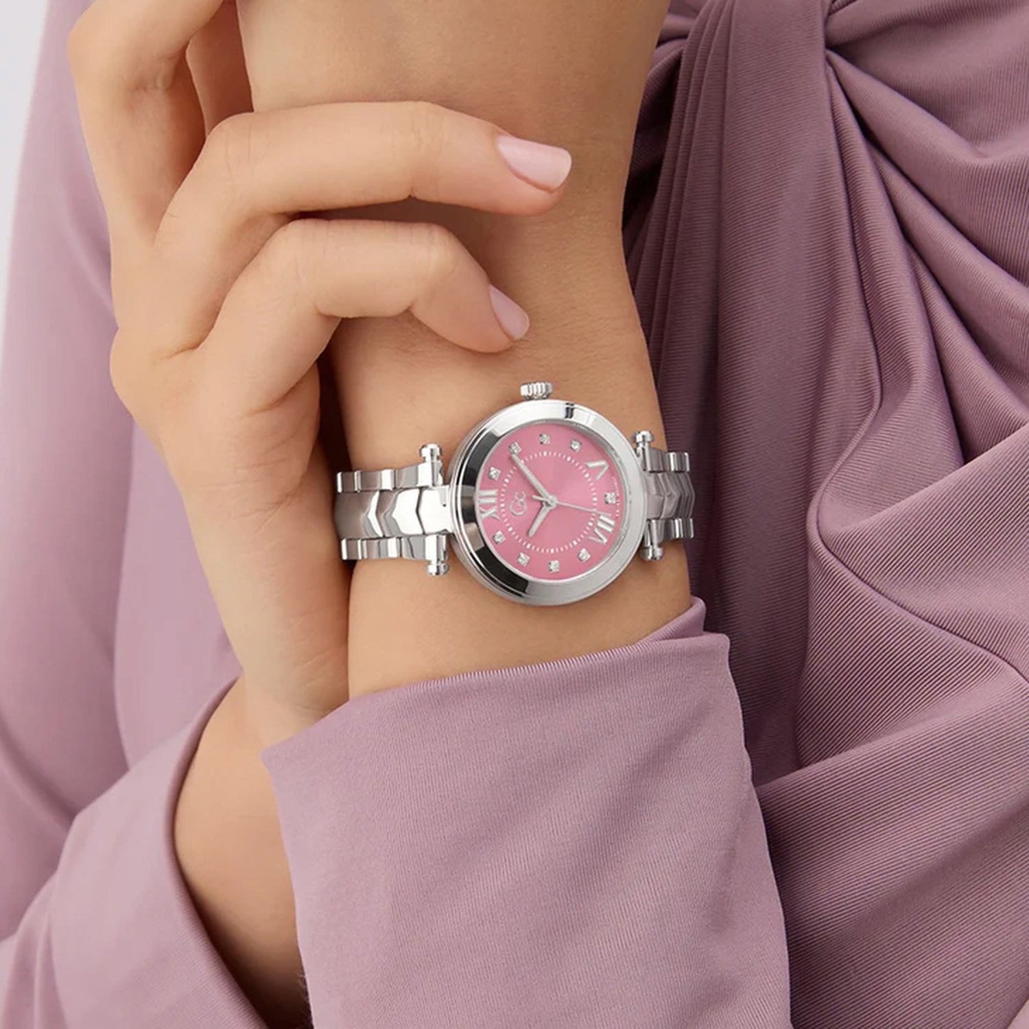 Gc Dress Women Quartz Pink Dial Analog Stainless Steel Watch Y93008L3