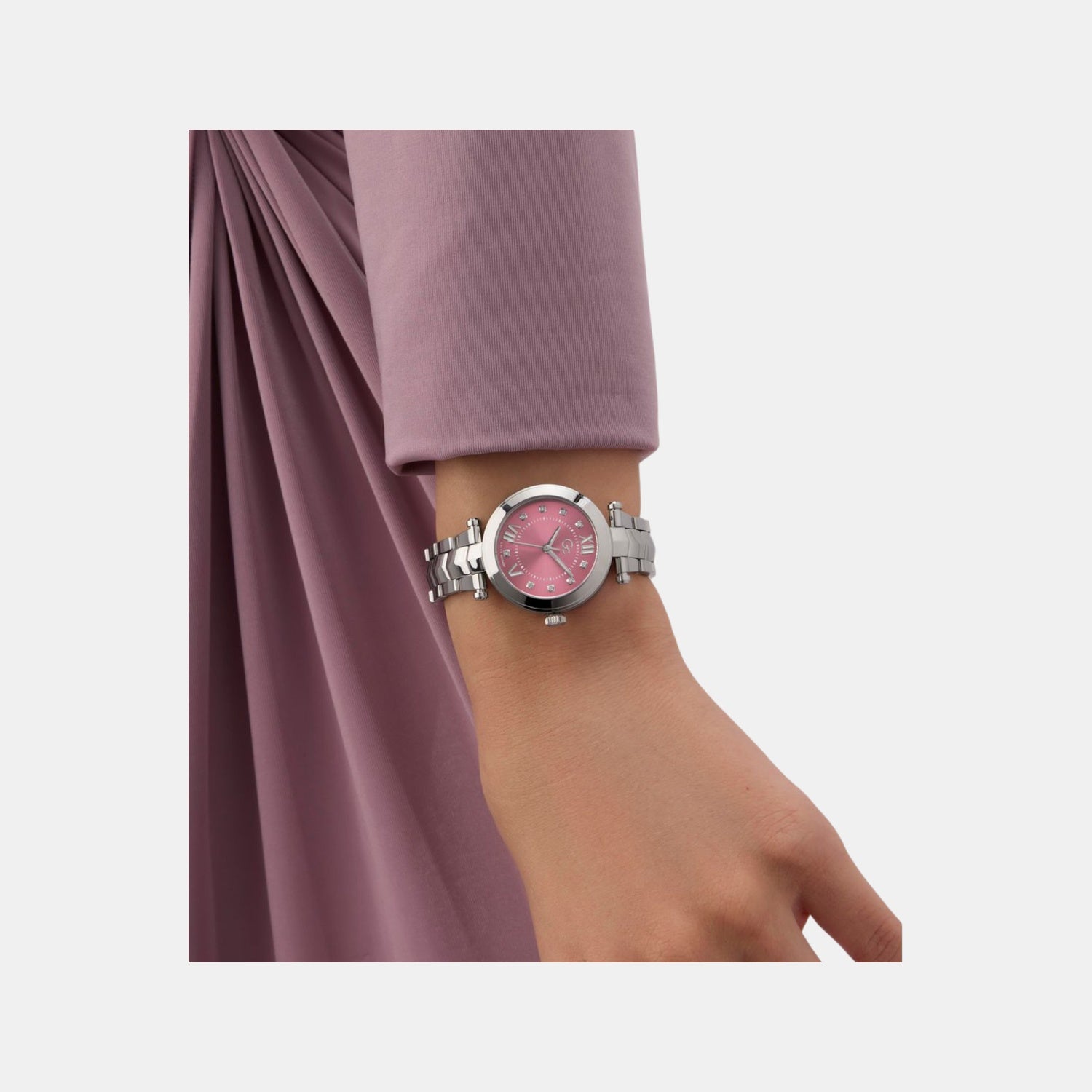 Dress Women Quartz Pink Dial Analog Stainless Steel Watch Y93008L3