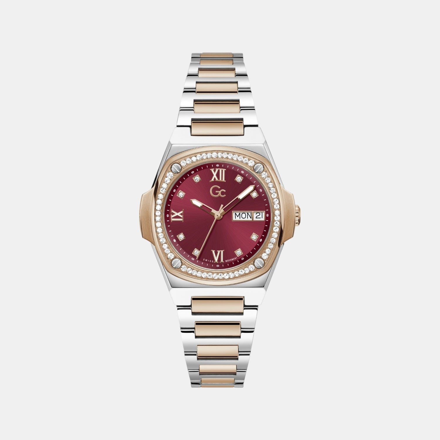 Coussin Shape Lady Women Quartz Red Dial Analog Stainless Steel Watch Y98009L3MF