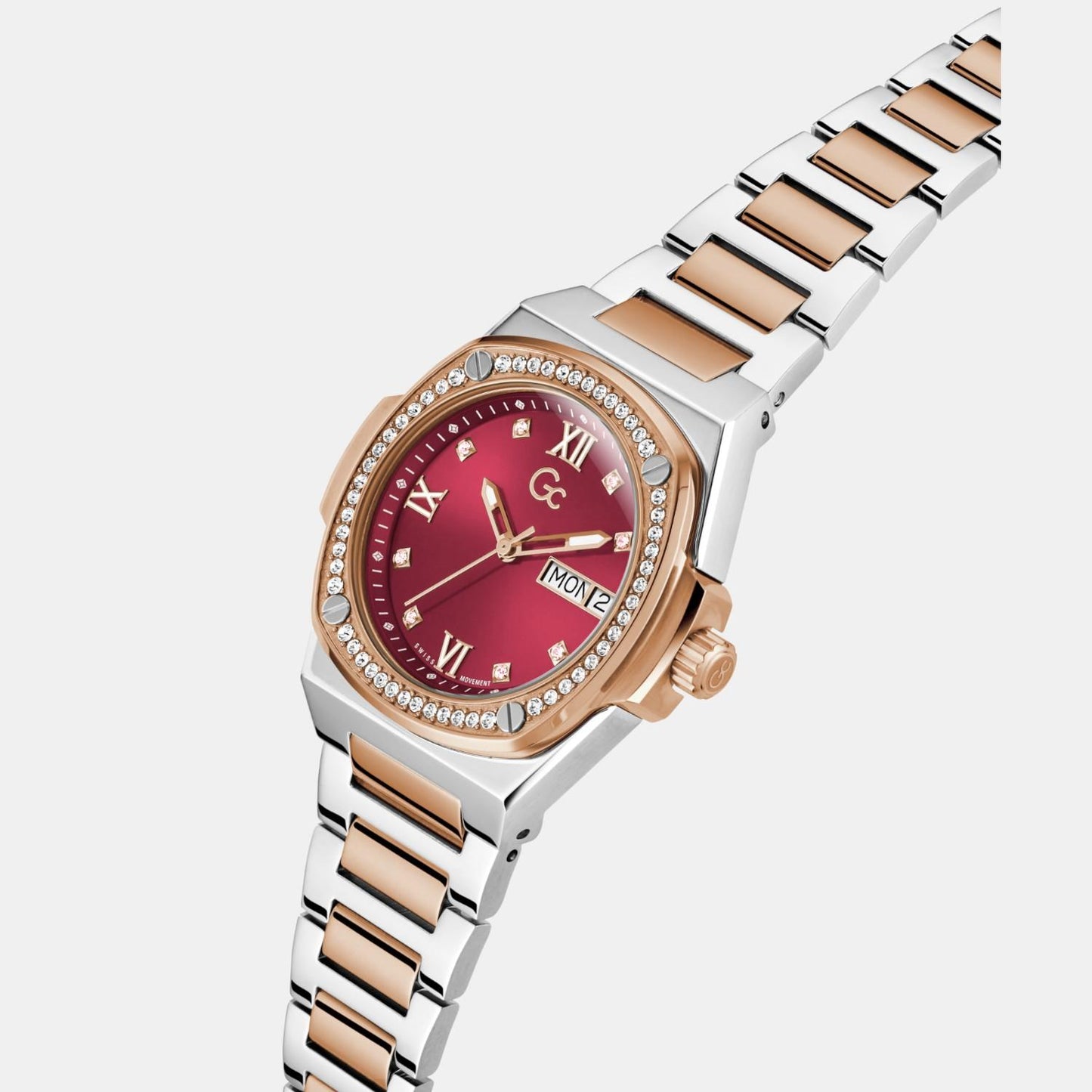Coussin Shape Lady Women Quartz Red Dial Analog Stainless Steel Watch Y98009L3MF