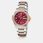 Coussin Shape Lady Women Quartz Red Dial Analog Stainless Steel Watch Y98009L3MF