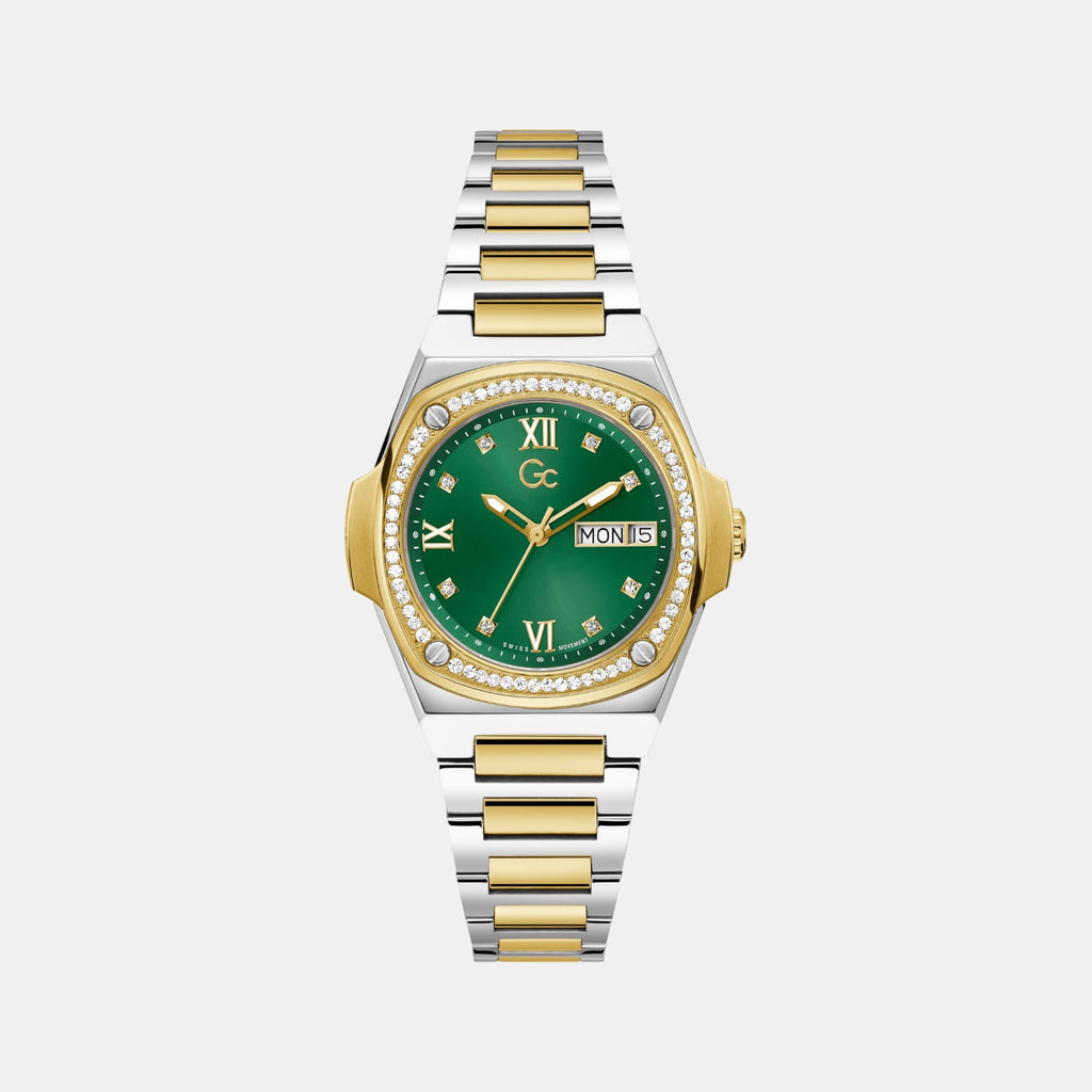 Coussin Shape Women Quartz Green Dial Analog Stainless Steel Watch Y98010L9MF