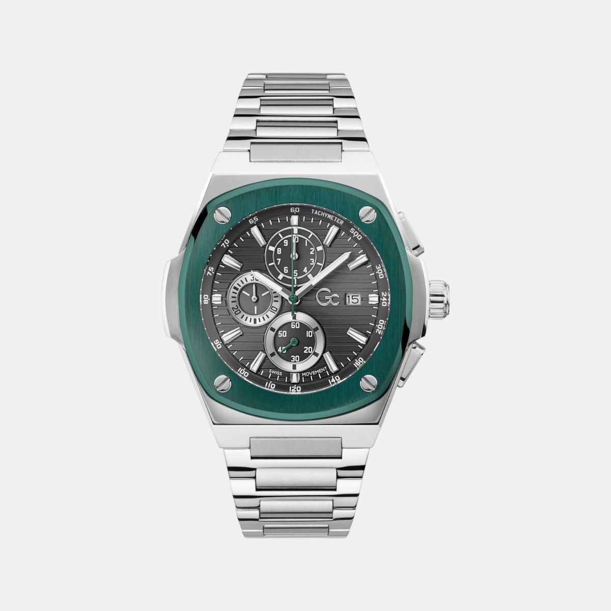 Coussin Men Quartz Grey Dial Chronograph Stainless Steel Watch Y99022G5MF
