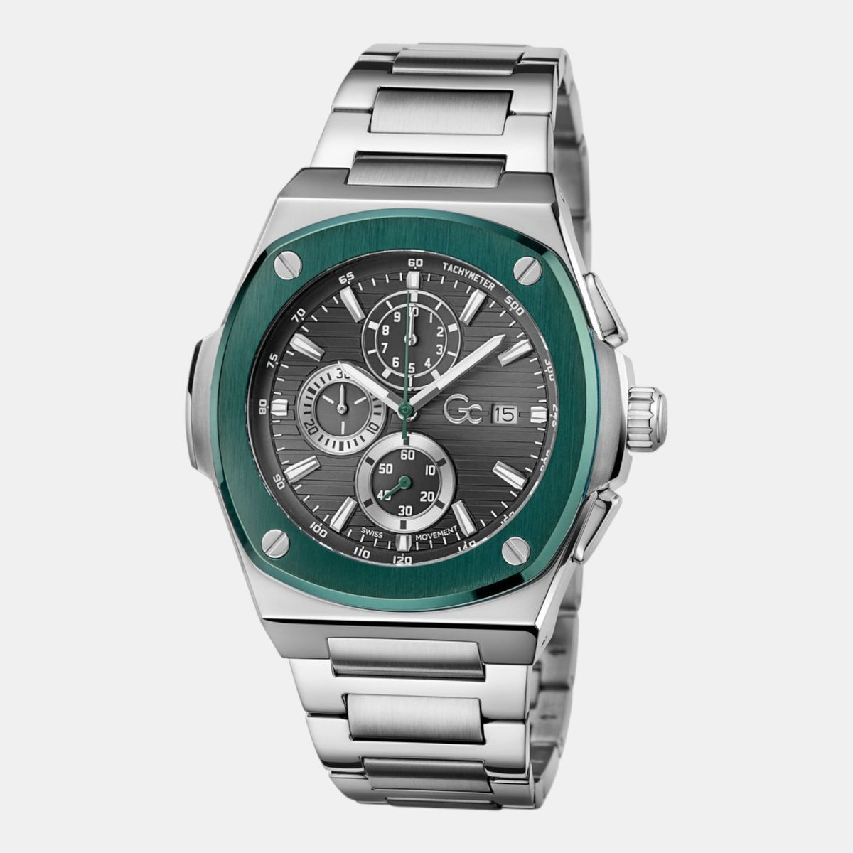 Coussin Men Quartz Grey Dial Chronograph Stainless Steel Watch Y99022G5MF