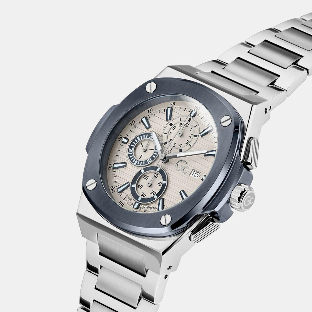 Coussin Shape Men Quartz Beige Dial Chronograph Stainless Steel Watch Y99023G1