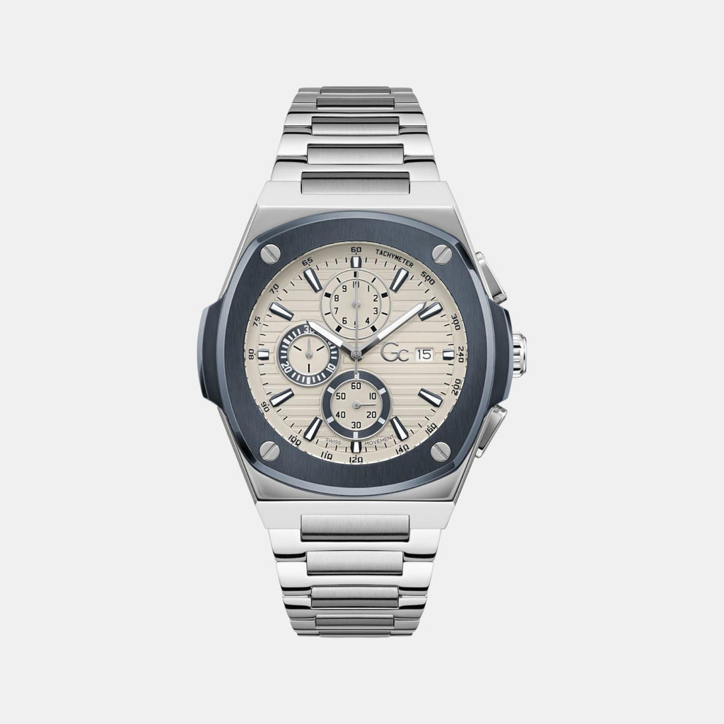 Coussin Shape Men Quartz Beige Dial Chronograph Stainless Steel Watch Y99023G1