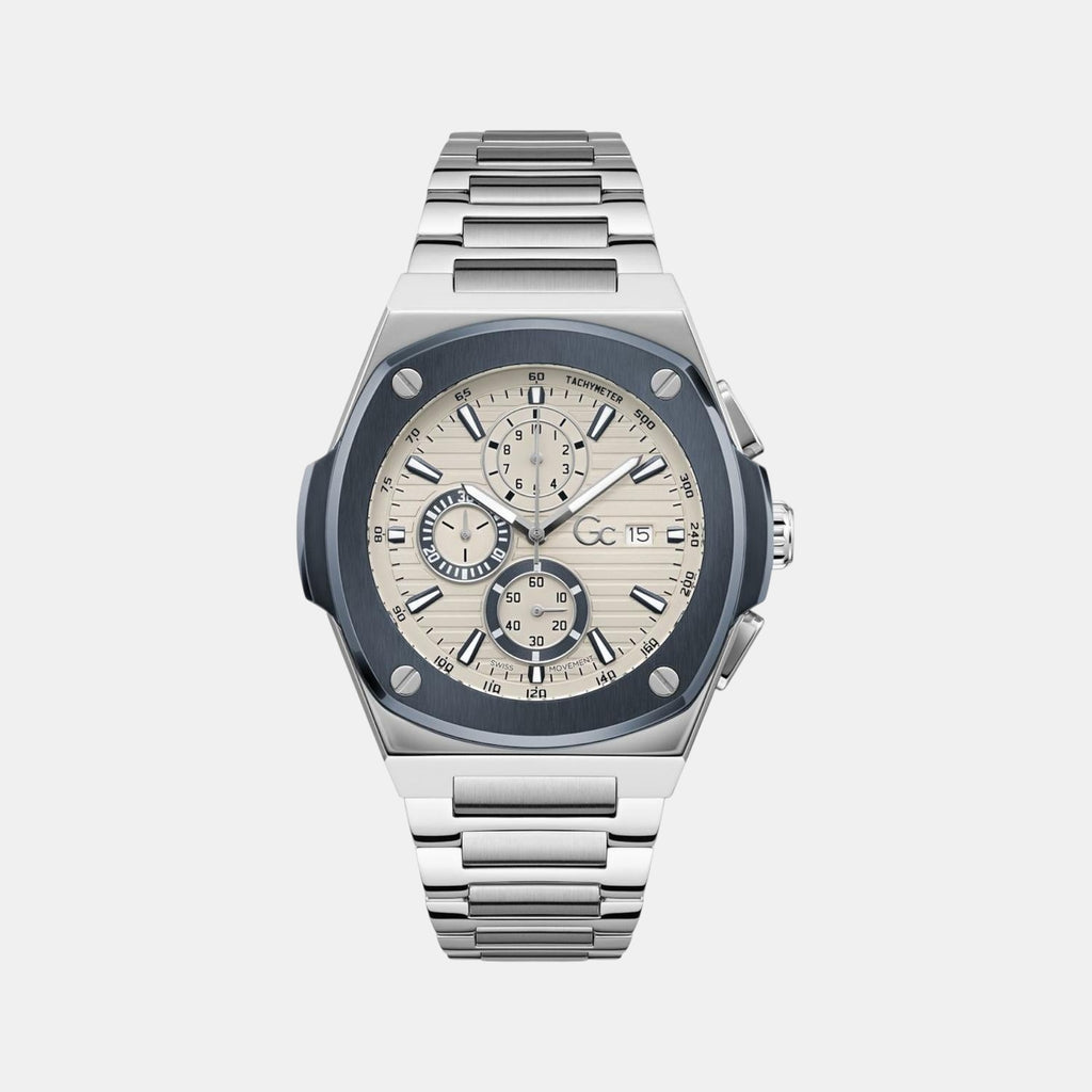 Coussin Shape Men Quartz Beige Dial Chronograph Stainless Steel Watch Y99023G1