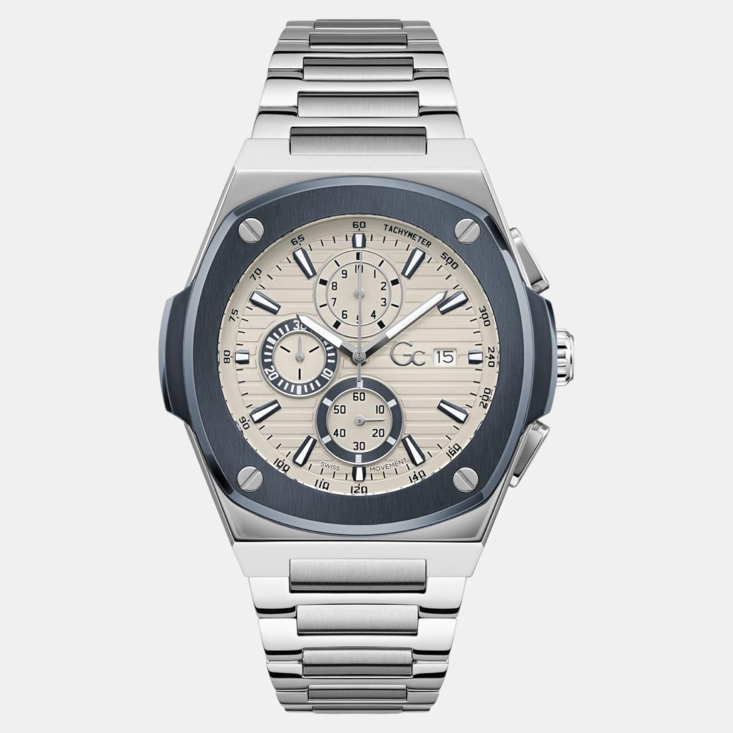 Men Quartz Beige Dial Chronograph Stainless Steel Watch Y99023G1