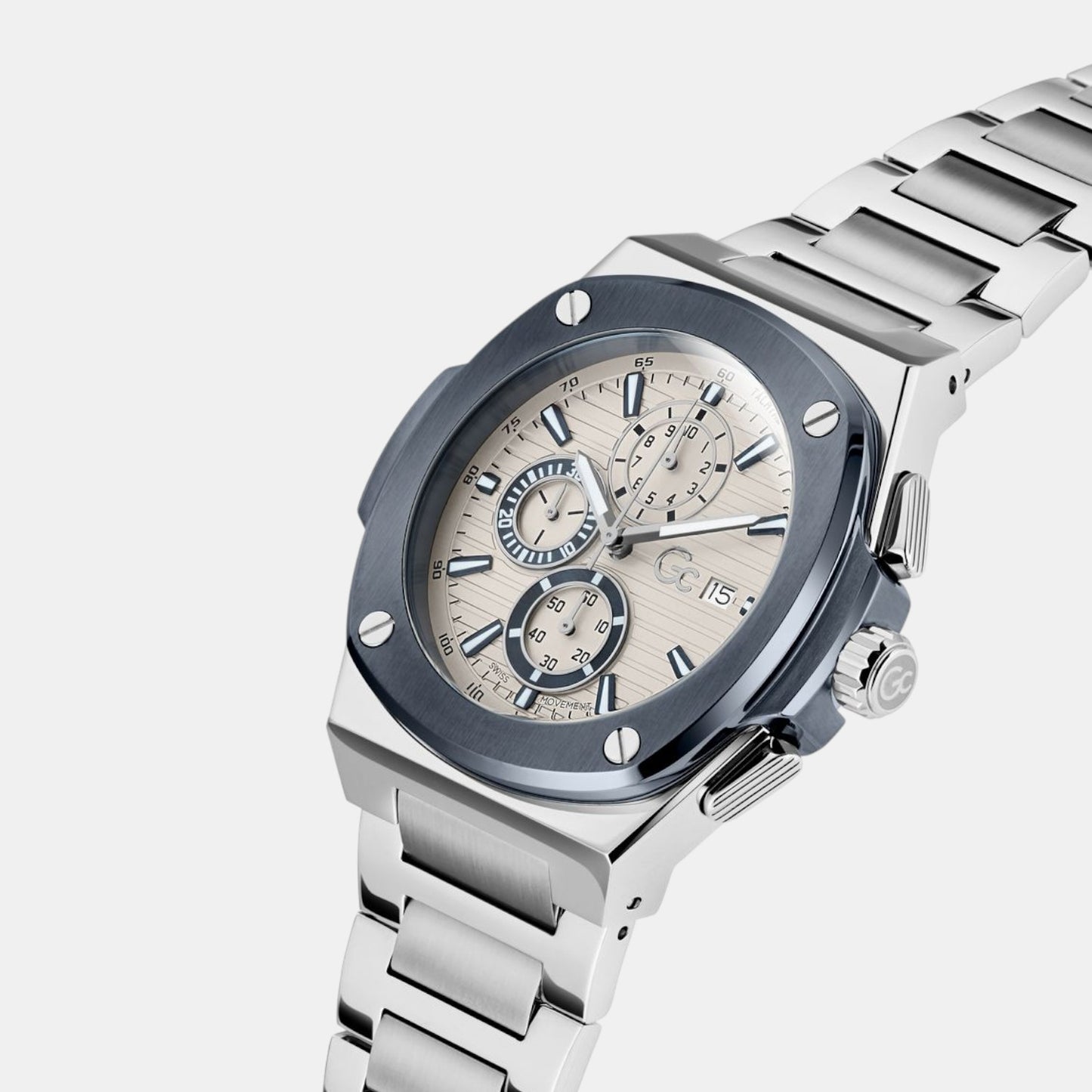 Men Quartz Beige Dial Chronograph Stainless Steel Watch Y99023G1