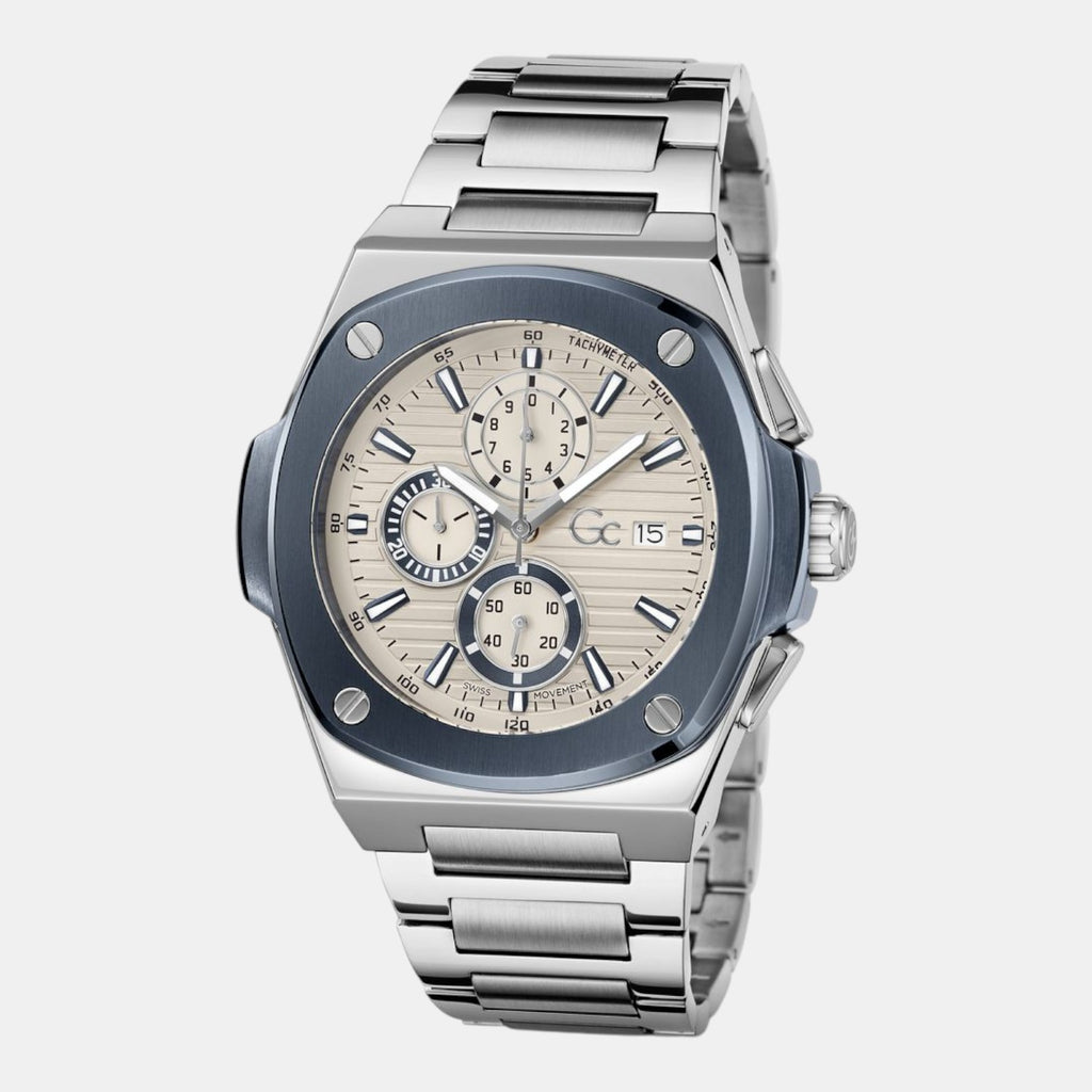 Coussin Shape Men Quartz Beige Dial Chronograph Stainless Steel Watch Y99023G1