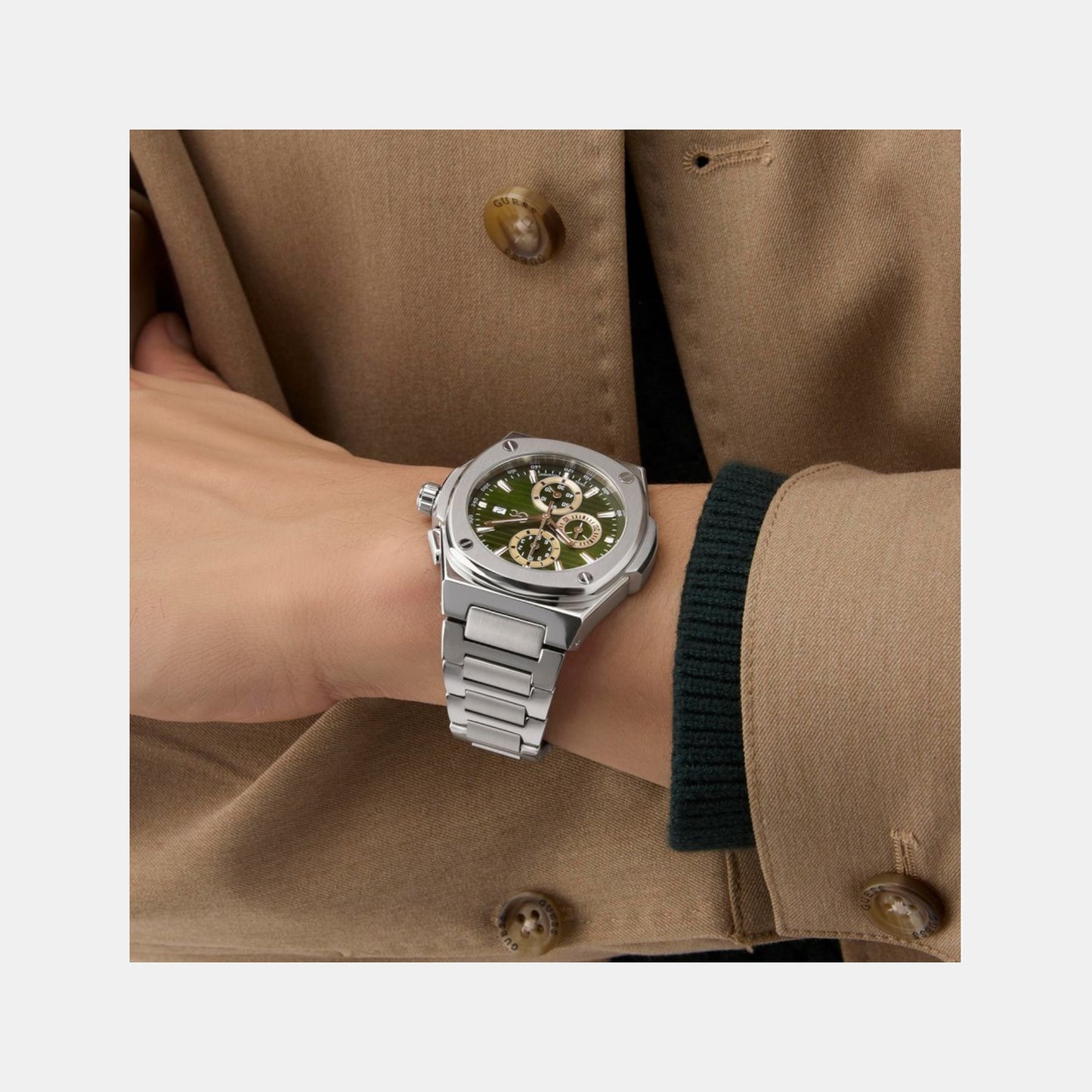 Sportchic Men Quartz Green Dial Chronograph Stainless Steel Watch Y99024G9