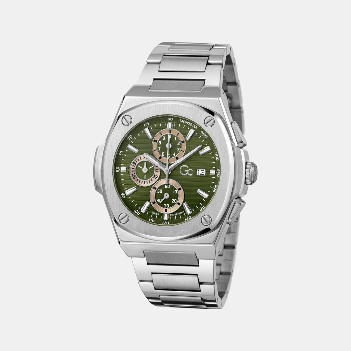 Coussin Men Quartz Green Dial Chronograph Stainless Steel Watch Y99024G9