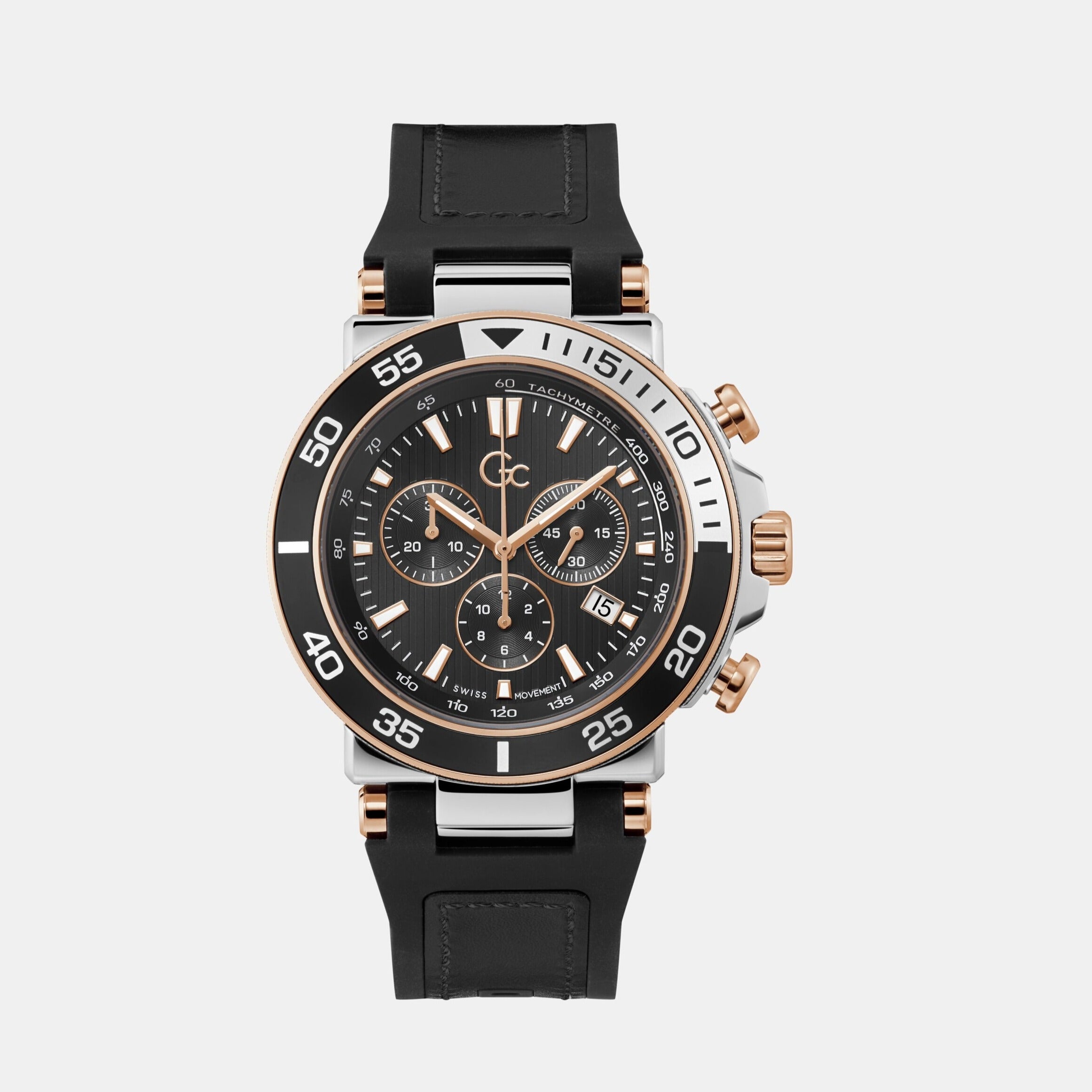 GC Round Black Chronograph watch