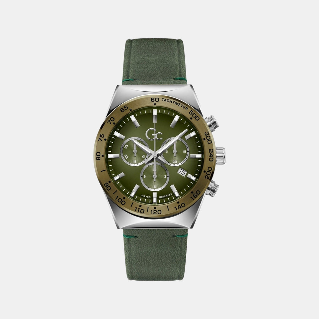Clubhouse Chrono Men Quartz Green Dial Chronograph Leather Watch Z17004G9MF