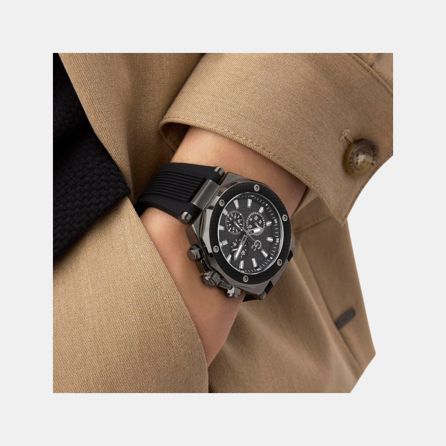 Sportchic Men Quartz Black Dial Chronograph Silicone Watch Z18009G2