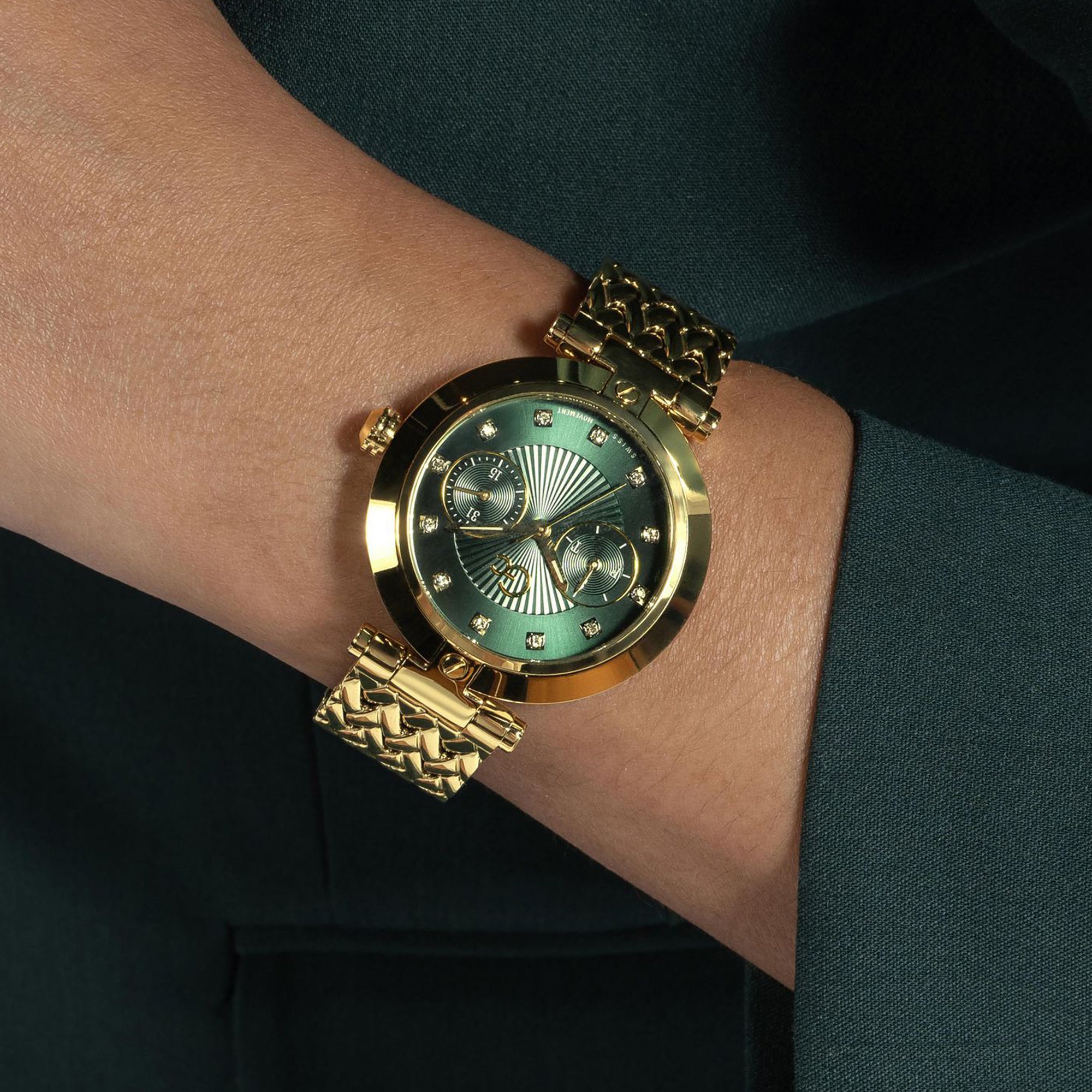 Vogue Large Women Quartz Green Dial Multi-Function Stainless Steel Watch Z21007L1MF