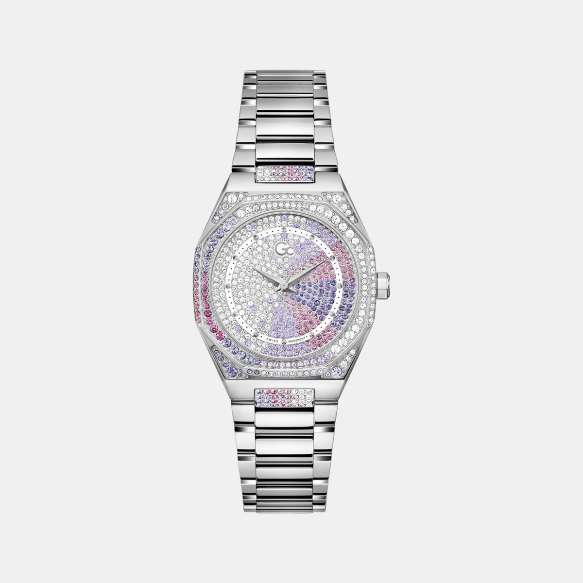 Gsp Coussin Women Quartz Purple Dial Analog Stainless Steel Watch Z25011L3