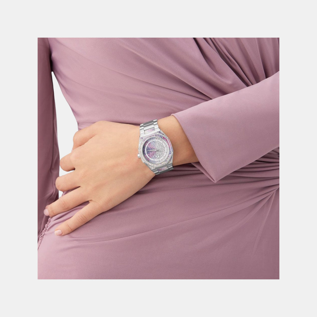 Gsp Coussin Women Quartz Purple Dial Analog Stainless Steel Watch Z25011L3